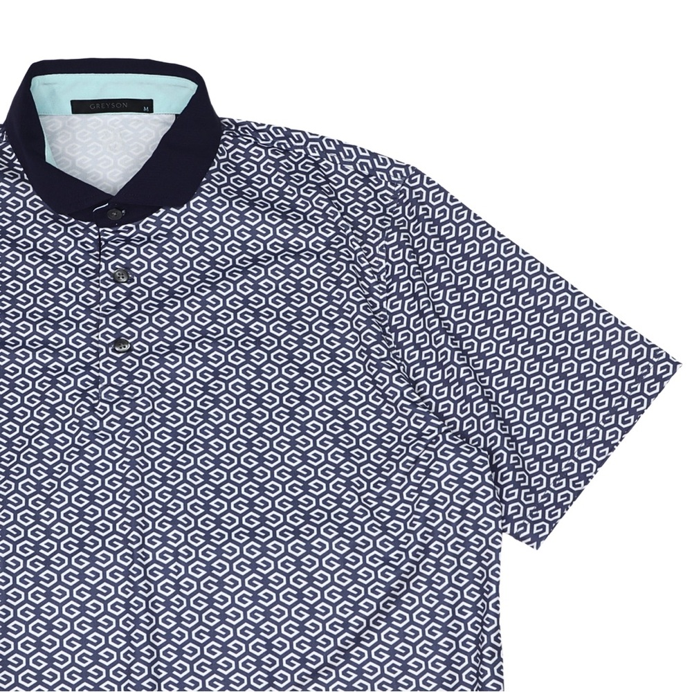 Greyson Golf Polo Shirt Men’s Medium Blue Geometric Performance Short Sleeve - Picture 4 of 9
